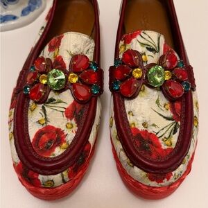 Dolce & Gabbana Floral Loafers with Red and Green Accents